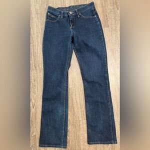 Wrangler Q-Baby y2k Jeans Juniors 1/2 x 34 Dark Bootcut No Gap Waist Low Rise